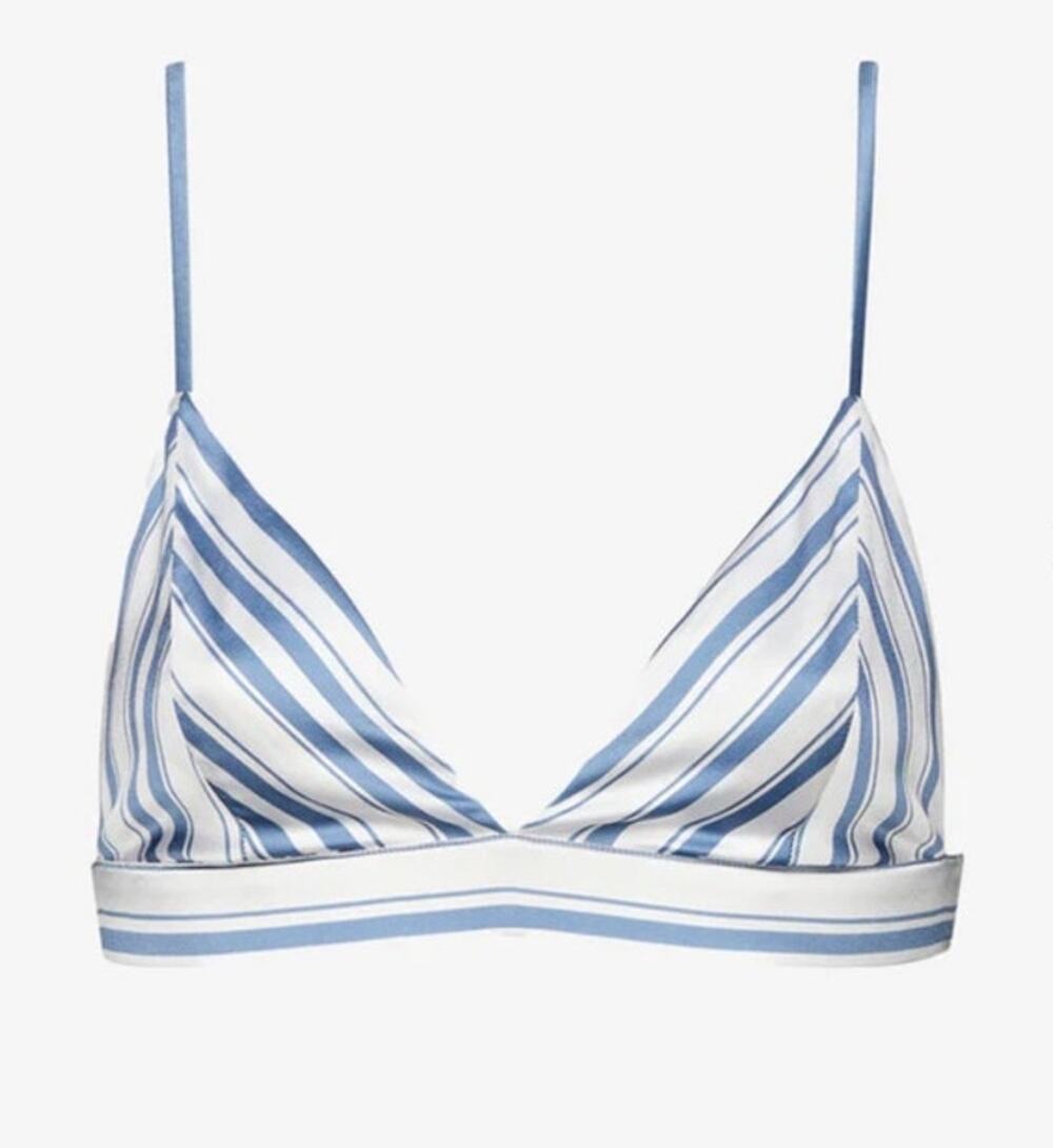 Ser.O.Ya Iris Silk Bralette in Blue and White Stripe Size XS NWT